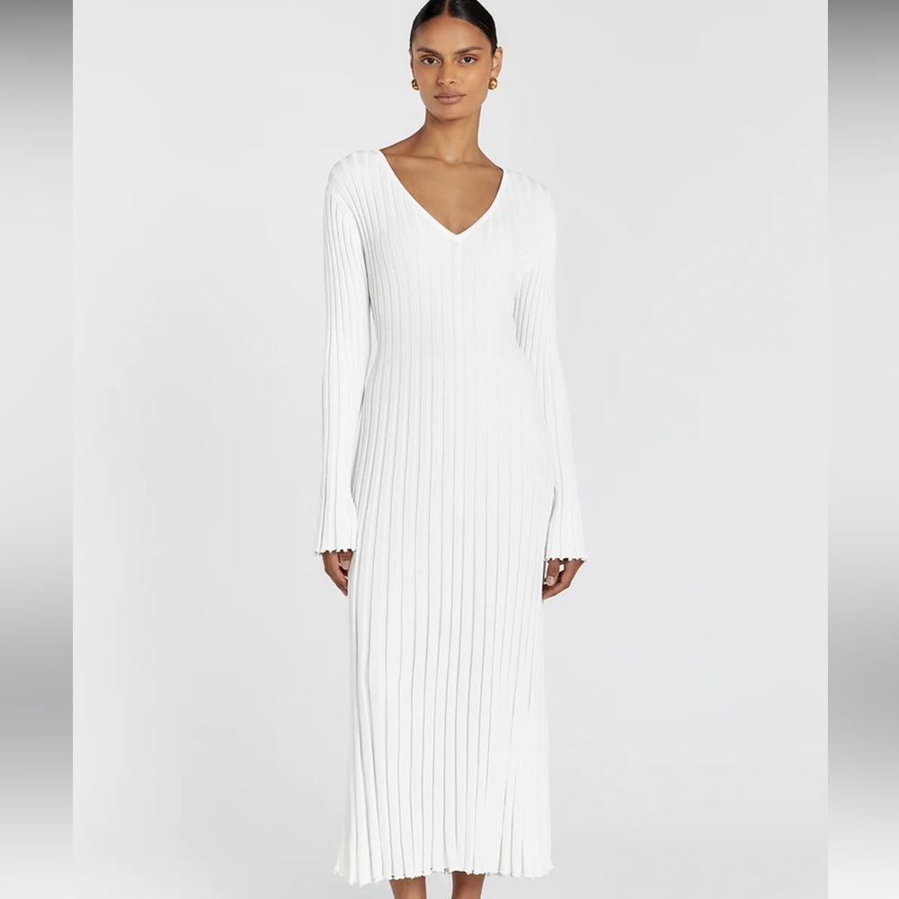 Dissh REIGN STONE SLEEVED KNIT MIDI DRESS - S White